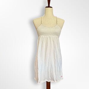 VS PINK Y2K Smocked T-Back White Babydoll Mini Dress Coverup, S Coverup